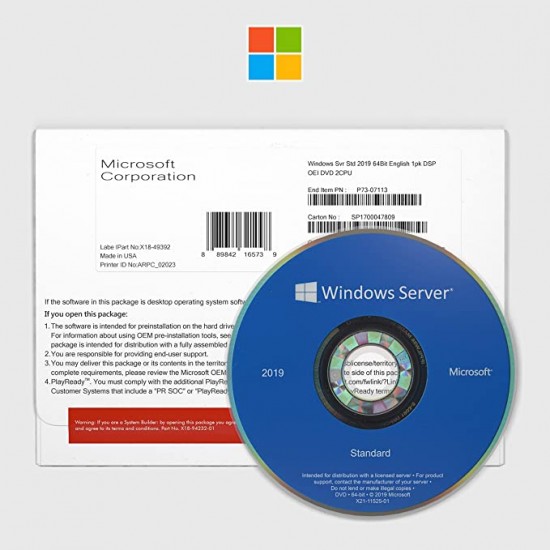 Microsoft Windows Svr Std 2019 64Bit English 1pk DSP OEI DVD 16 Core P73-07788/SMI