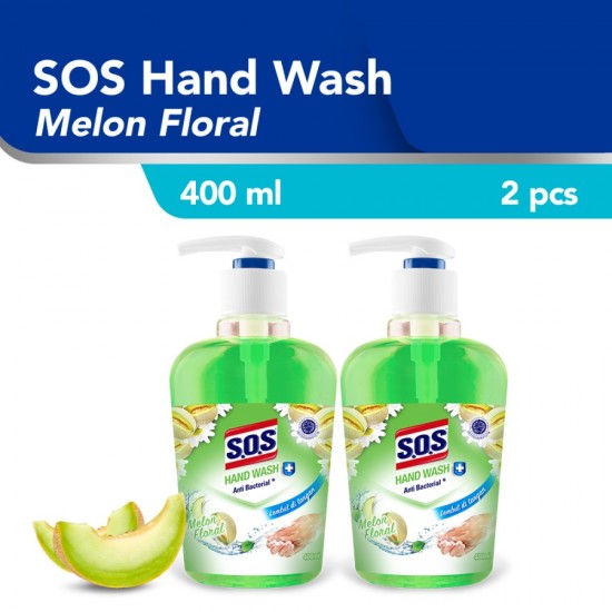 SOS Hand Soap Sabun Cuci Tangan Melon Floral HiJau 400 ML Botol / 2pcs