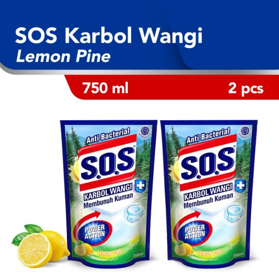 SOS Cairan Pembersih Karbol Lemon Pine Refill [750 mL]/2pcs
