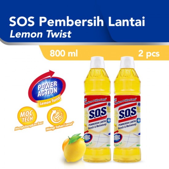 SOS Pembersih Lantai Lemon Twist Kuning Botol [800 ML] - 2pcs