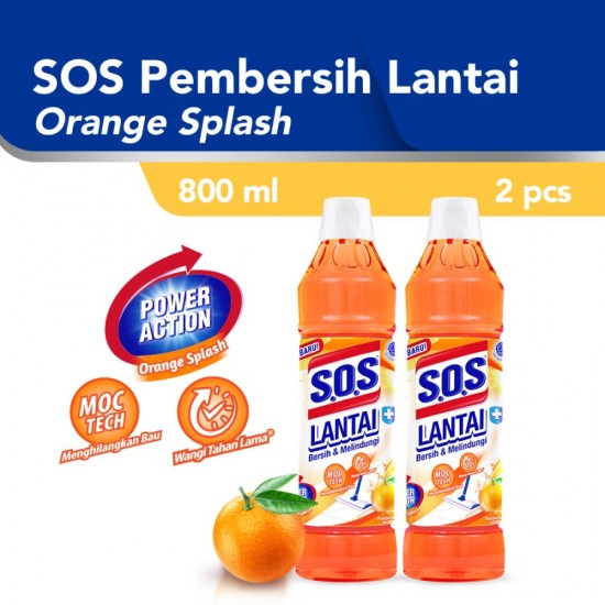 SOS Pembersih Lantai Orange Splash Jingga Botol [800 ML] - 2pcs